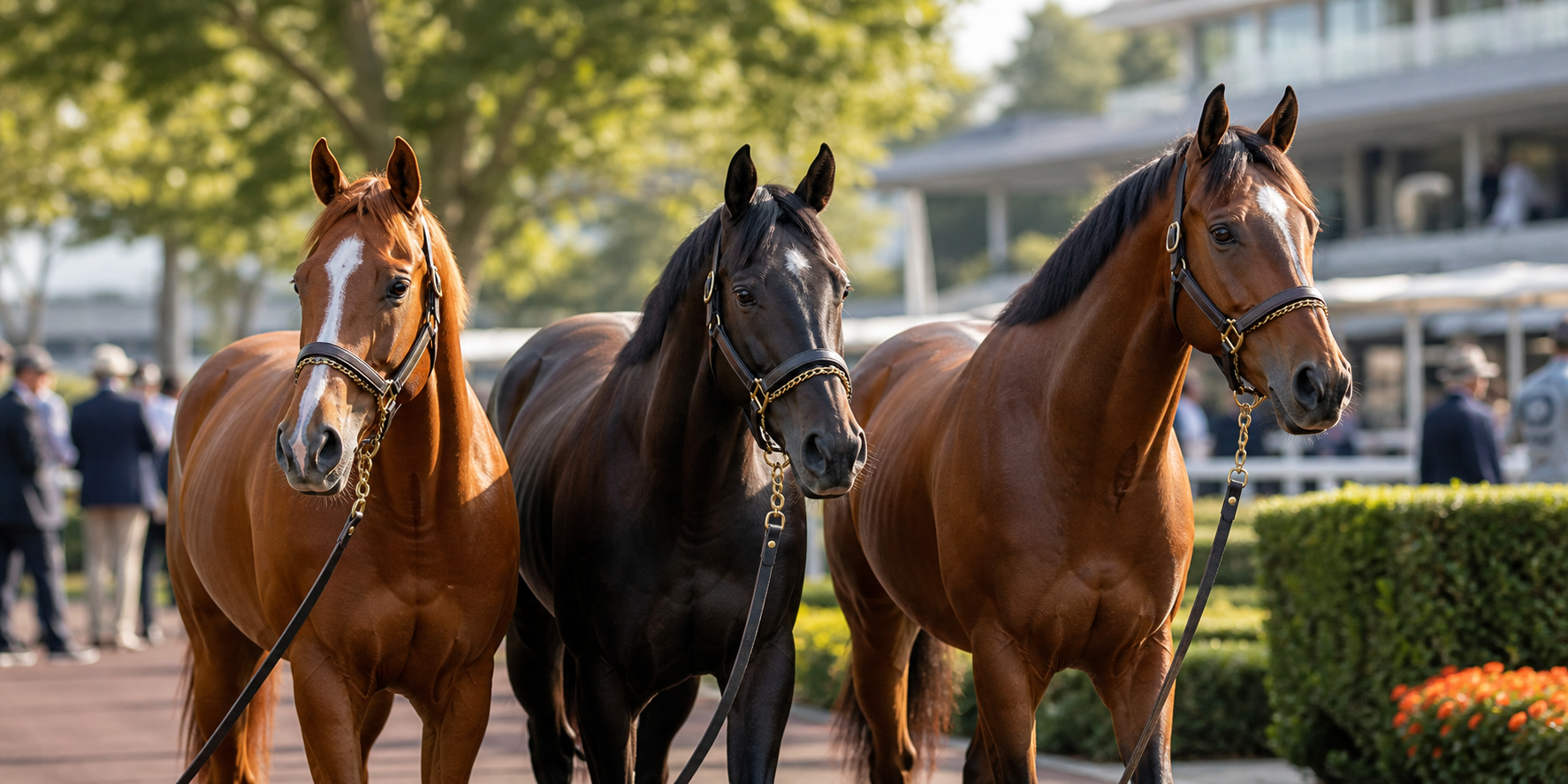Three thoroughbreds in a paddock