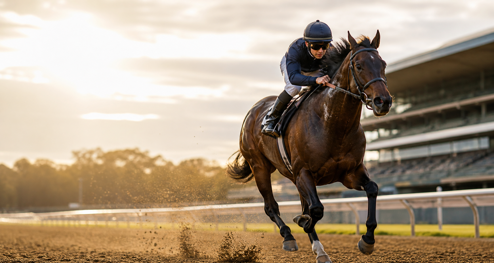 Thoroughbred racehorse running on track